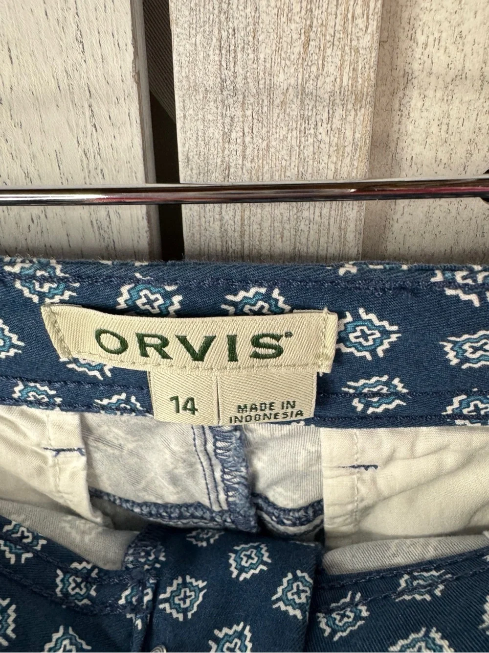 Orvis Navy Blue Geometric Print Ankle Pants Size 14 NWT Cropped Casual Preppy